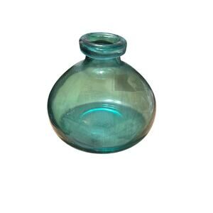 Hand-Blown Teal Glass "Onion" Bud Vase - Authentic Pontil Mark Bulbous